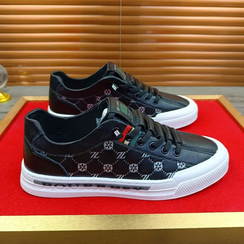 Noxwear - European New Shoes for Men Genuine Leather Casual Shoes Trend Print Flats Skateboard Shoes Youth Street Sneakers