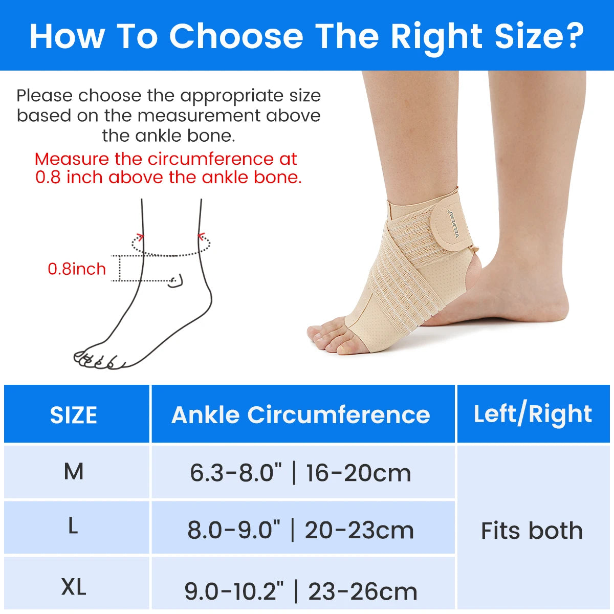 Noxwear - VELPEAU Ankle Compression Sleeve for Achilles Tendinitis and Plantar Fasciitis, Adjustable Ankle Support Universal for Both Feet