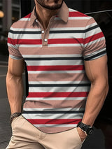 Noxwear - Men's Short Clothes Sleeved Lapel 3D Digital Printed Striped Polo Shirt Summer  Man's Business Casual Top Clothes Oversized
