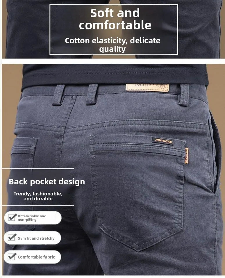 Noxwear - 2025 Summer Thin Cotton Men's Casual Pants Trendy Versatile Elastic Light Business Trousers Work Formal Slim Straight Pants
