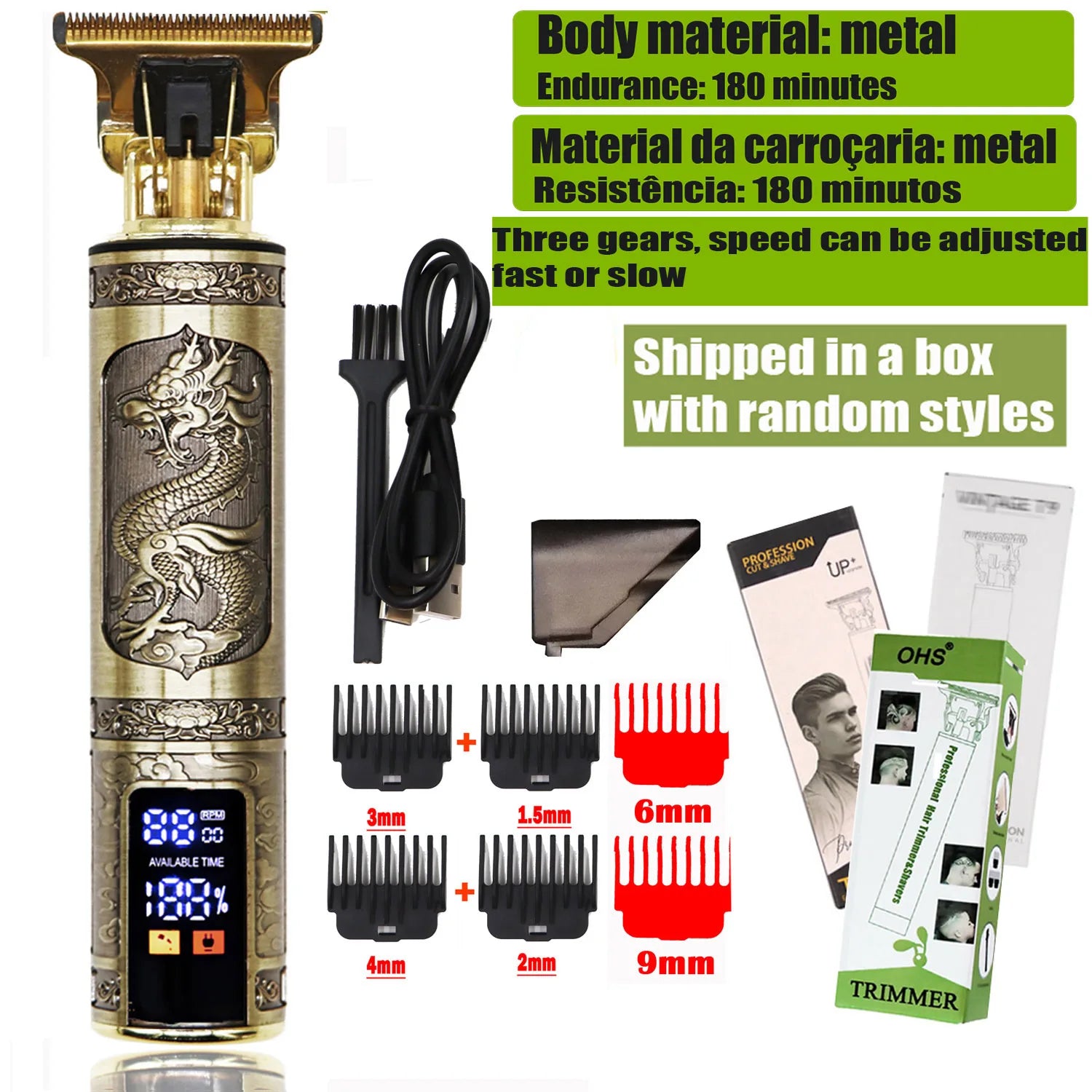 Noxwear - Vintage T9 Hair Clipper Beard Shaving Body Hair Trimmer Clippers Electric Men Haircut Machine 0mm Barber Shaver