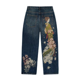 Noxwear - Y2K Baggy jeans Cherry Blossom Selvedge Embroidery Denim Pants men women denim fabric American Hiphop Streetwear Wide Leg Jeans
