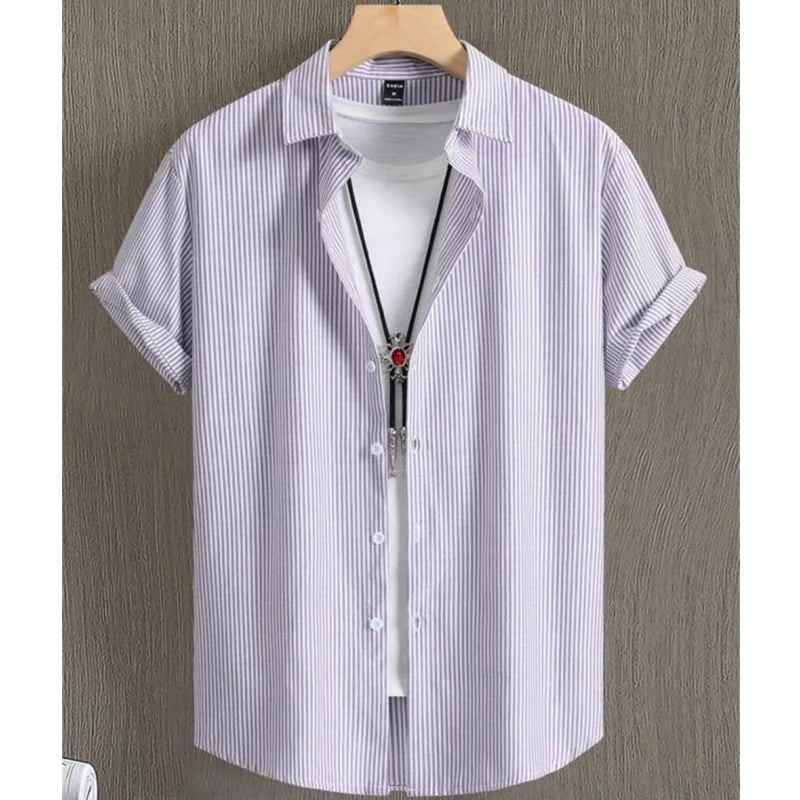 Noxwear - Hawaiian Shirts For Men 3d Stripe Print High-Quality Men'S Clothing Loose Oversized Shirts And Blooms Summer Casual Short Sleeve