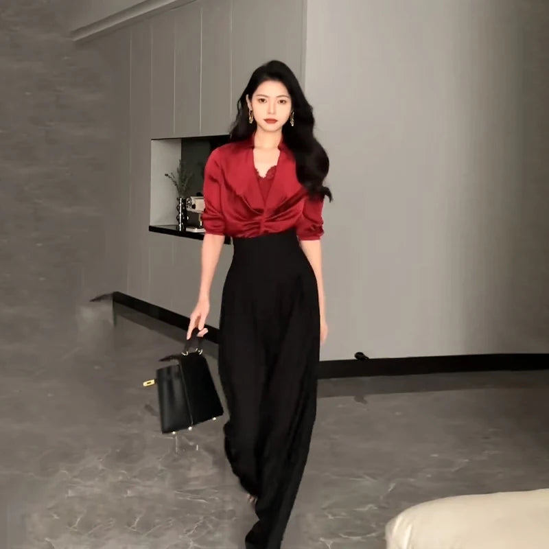 Noxwear 2024 Ultra High Waist Wide Leg Pants Straight Drooping Spring and Summer All-Match Trousers Thick Suit Pants Mop Pants