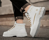 Noxwear - Winter Mens Warm Ankle Boots Fashion Versatile White Leather Shoes Outdoor Non-slip Sneakers for Man Motocycle Snows Boots Botas