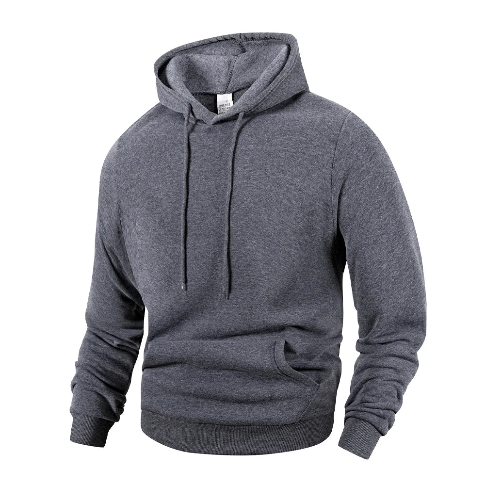 Noxwear - Men's Casual Thicken Hoodies Autumn Winter Long Sleeve Pullover Fashion Loose Solid Color Sweatshirt Spring Warm Outdoor Hoody