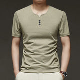 Noxwear - 2025 New Men's Business Casual Three Button V-neck Short Sleeved T-shirt Korean Style Summer Comfortable Versatile Top