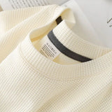 Noxwear - Waffle Short Sleeved T-shirt for Men and Women Summer Japanese Round Neck Half Sleeved Top Loose Casual Solid Color T-shirt