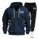 Noxwear-Men new autumn and winter multi-pocket zipper long-sleeved hoodie + sports and leisure pants two-piece fitness jogging suit