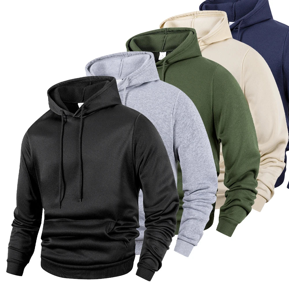 Noxwear - Men's Casual Thicken Hoodies Autumn Winter Long Sleeve Pullover Fashion Loose Solid Color Sweatshirt Spring Warm Outdoor Hoody