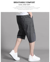 Noxwear - Mens Cargo Shorts Knee Pants Zipper Pocket Summer Cotton Shorts Climbing Jogger Elastic Waist Sports Wear