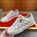 Noxwear - European New Shoes for Men Genuine Leather Casual Shoes Trend Print Flats Skateboard Shoes Youth Street Sneakers