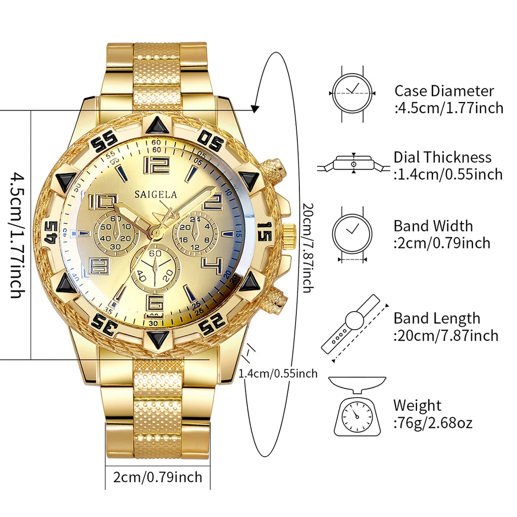Noxwear - 2pcs/set Men Business Watches Fashion Arabic Dial Steel Band Male's Quartz Watch Set (Without Box）