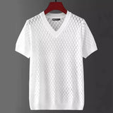 Noxwear - Men's Ice Silk Hollow V-neck T-shirt Top Summer Cool Thin Style Chicken Heart Short Sleeves Knitted Top