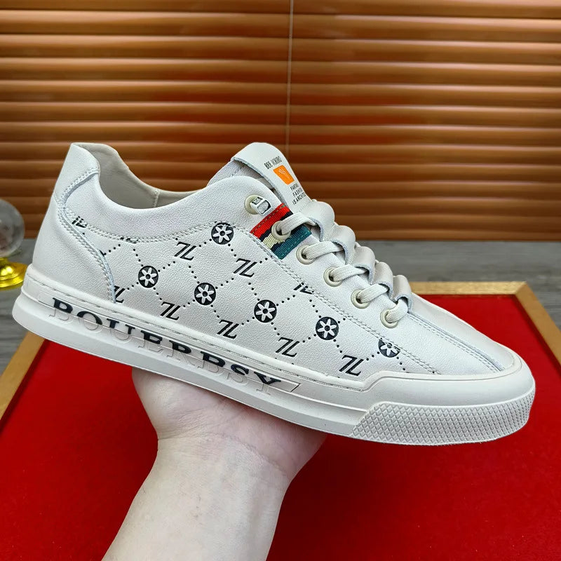 Noxwear - European New Shoes for Men Genuine Leather Casual Shoes Trend Print Flats Skateboard Shoes Youth Street Sneakers