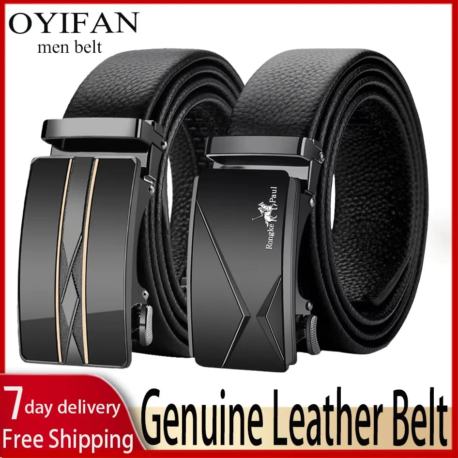 Noxwear - OYIFAN Men Belt Genuine Leather Belt for men Automatic belts Adjustable waistband Business belts 허리띠