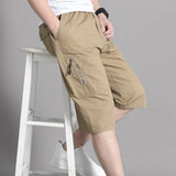 Noxwear - Mens Cargo Shorts Knee Pants Zipper Pocket Summer Cotton Shorts Climbing Jogger Elastic Waist Sports Wear