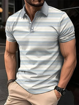 Noxwear - Men's Short Clothes Sleeved Lapel 3D Digital Printed Striped Polo Shirt Summer  Man's Business Casual Top Clothes Oversized