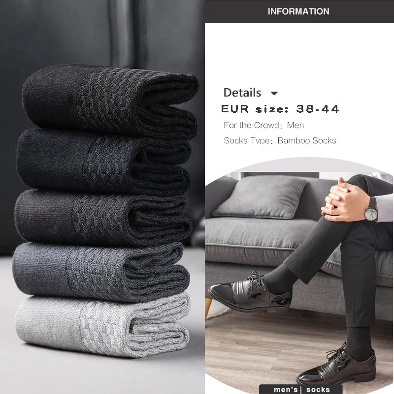 Noxwear - 5 Pairs Bamboo Fiber Men's Socks Classic Business Crew Socks Spring Autumn Casual Comfortable Breathable Compression Bamboo Sox