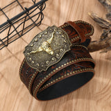 Noxwear - Western Cowboy Belt Cowhead Big Plate Buckle Trend Retro Belt Punk Style Pu Leather Belt