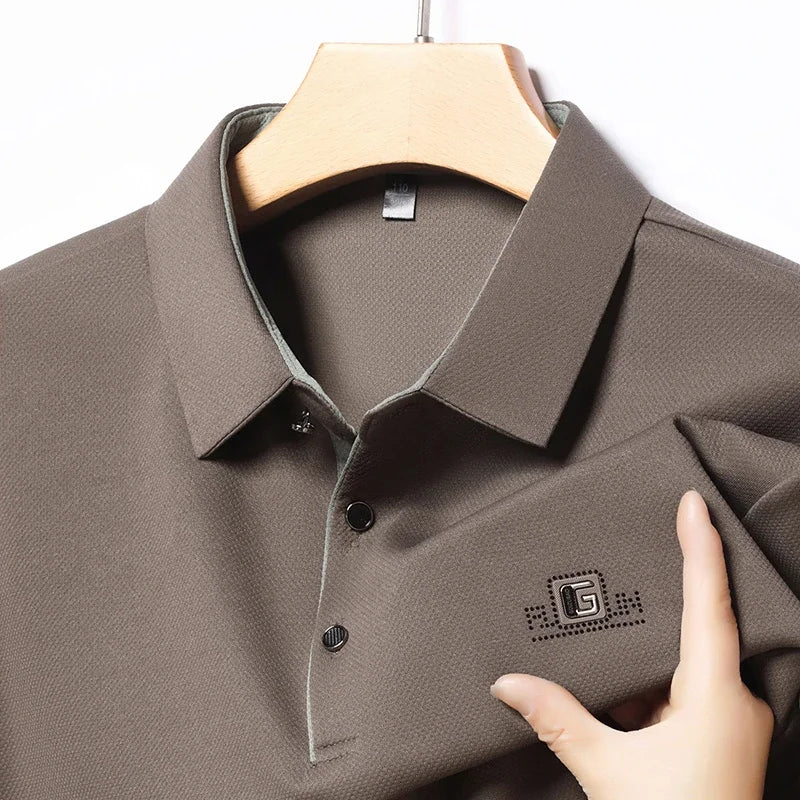 Noxwear - New Men's Business Casual Short Sleeved Shirt with Badge Solid Color Polo Shirt Fashionable Breathable Comfortable Versatile Top