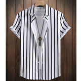 Noxwear - Hawaiian Shirts For Men 3d Stripe Print High-Quality Men'S Clothing Loose Oversized Shirts And Blooms Summer Casual Short Sleeve