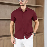 Noxwear -New Men's Business Casual Solid Color Short Sleeved Shirt for Summer Fashion No Ironing Comfortable and Versatile Top