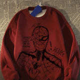 Noxwear - Marvel Spiderman printed round neck sweatshirt pure cotton top for men and women loose creative Avengers Peripheral Movies gift