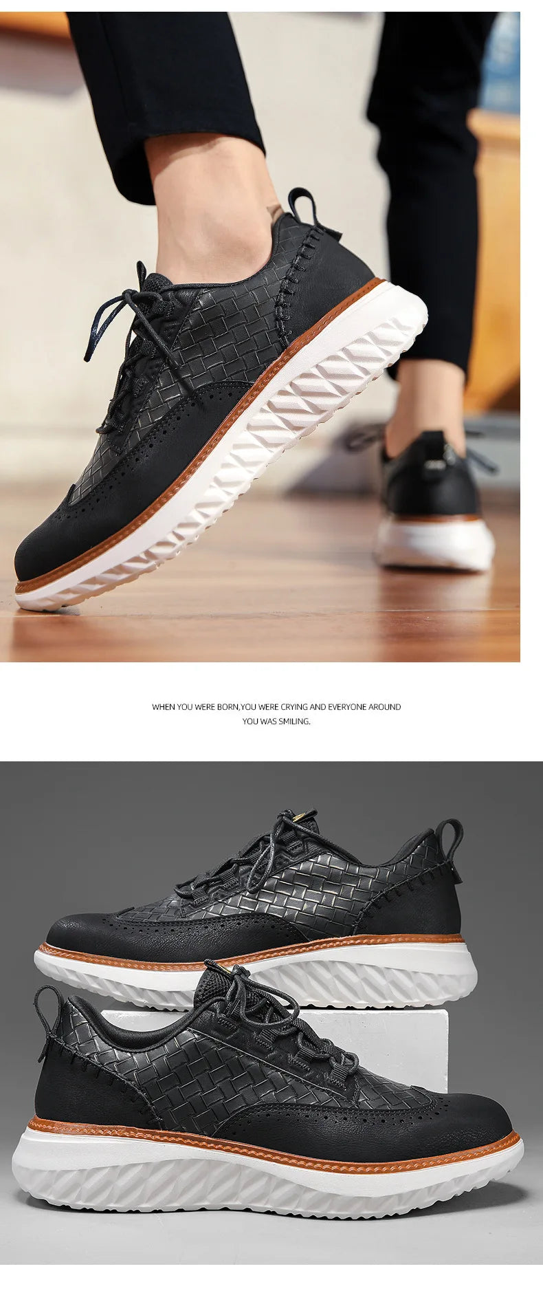 Noxwear - New Shoes for Men Leather Casual Shoes Fashion Breathable Brogues Sport Shoes Street Cool Chunky Sneakers