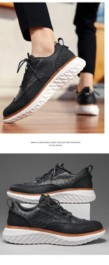 Noxwear - New Shoes for Men Leather Casual Shoes Fashion Breathable Brogues Sport Shoes Street Cool Chunky Sneakers