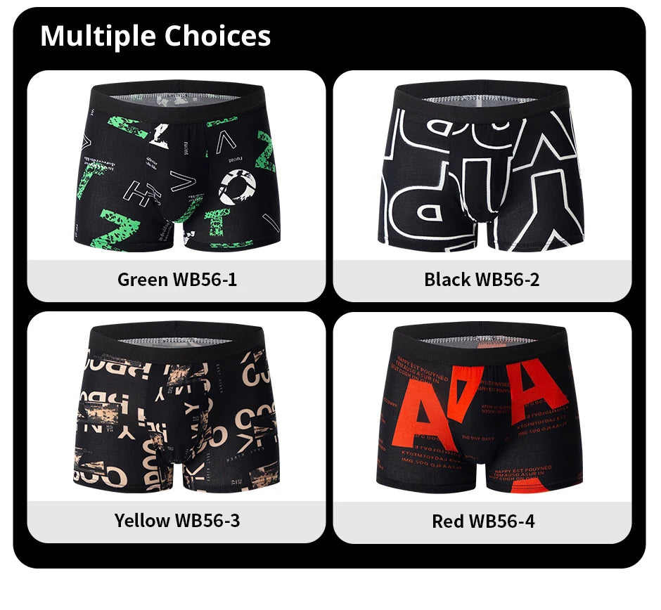 Noxwear - 4/10piece Men's European And American Size Printed Fashionable Underwear Comfortable Plus Size Boxer Shorts Casual Sports Shorts