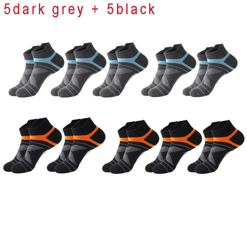 Noxwear - 5 Pairs High Quality Socks Men Summer Outdoor Casual Cotton Socks Short Breathable Black Ankle Socks Run Sports Socks Size 38-45