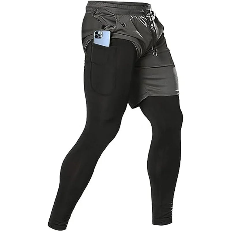 Noxwear - Men's Sport Pants 2 in1 Training Athletic Tracksuits Sportswear Workout Male Jogging Trousers Gym Fitness Running Pants Men