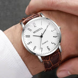 Noxwear - 3PCS/Set Fashio Arabic Dial Men Business Watches Casual Leather Strap Quartz Wristwatches Reloj Hombre（Without Box）