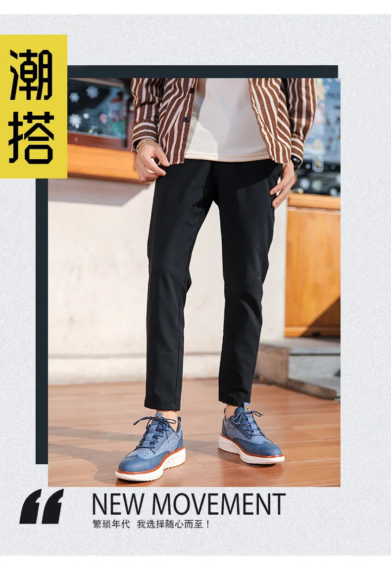 Noxwear - New Shoes for Men Leather Casual Shoes Fashion Breathable Brogues Sport Shoes Street Cool Chunky Sneakers