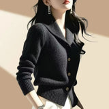 Noxwear 2025 New Spring Autumn Turndown Collar High End Women Knitt Cardigan Sweater Fashion Korean Version Female Knitwear Tops