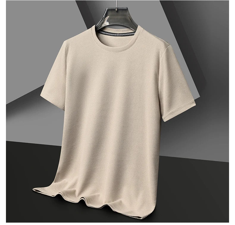 Noxwear - New Summer Waffle Round Neck Short Sleeved T-shirt for Men's Short Sleeved Top