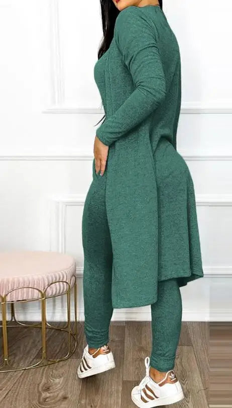 Noxwear Two Piece Set Women Outfit 2023 Spring Fashion Drawstring Pocket Design U-Neck Sleeveless Skinny Jumpsuit & Long Sleeve Coat Set