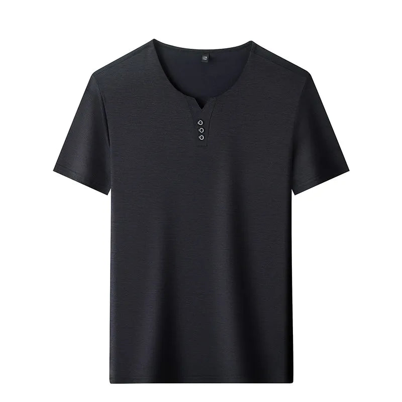 Noxwear - 2025 New Men's Business Casual Three Button V-neck Short Sleeved T-shirt Korean Style Summer Comfortable Versatile Top