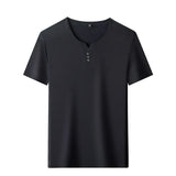 Noxwear - 2025 New Men's Business Casual Three Button V-neck Short Sleeved T-shirt Korean Style Summer Comfortable Versatile Top