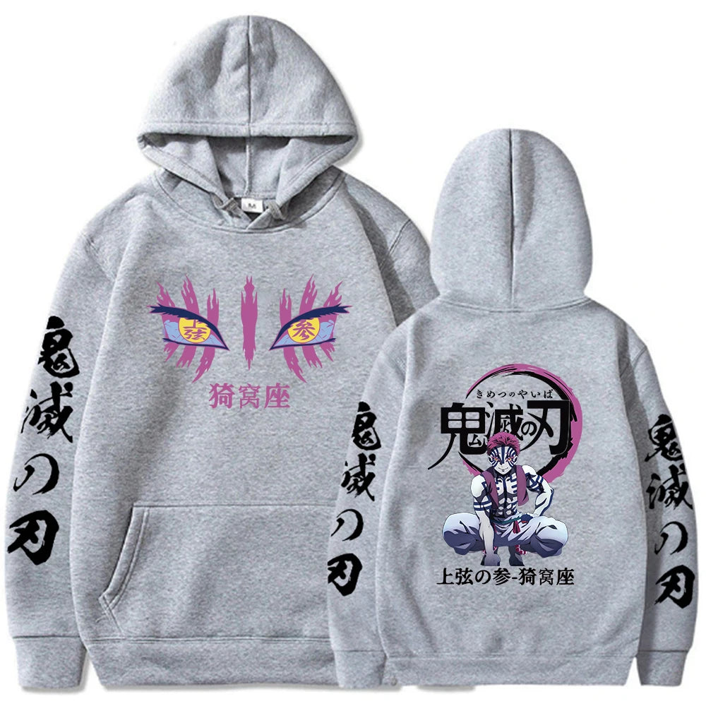 Noxwear-Japanese Anime Demon Slayer Hoodies for Men Akaza Manga Graphic Streetwear Pullover Hoody Long Sleeve Fleece Hooded Sweatshirt
