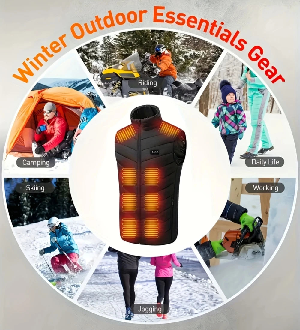 Noxwear - 28/9 Areas Heated Vest Men Jacket Heated Winter Womens Electric Usb Heater Camping Jacket Man Thermal Vest Body Warmer Coat 6XL
