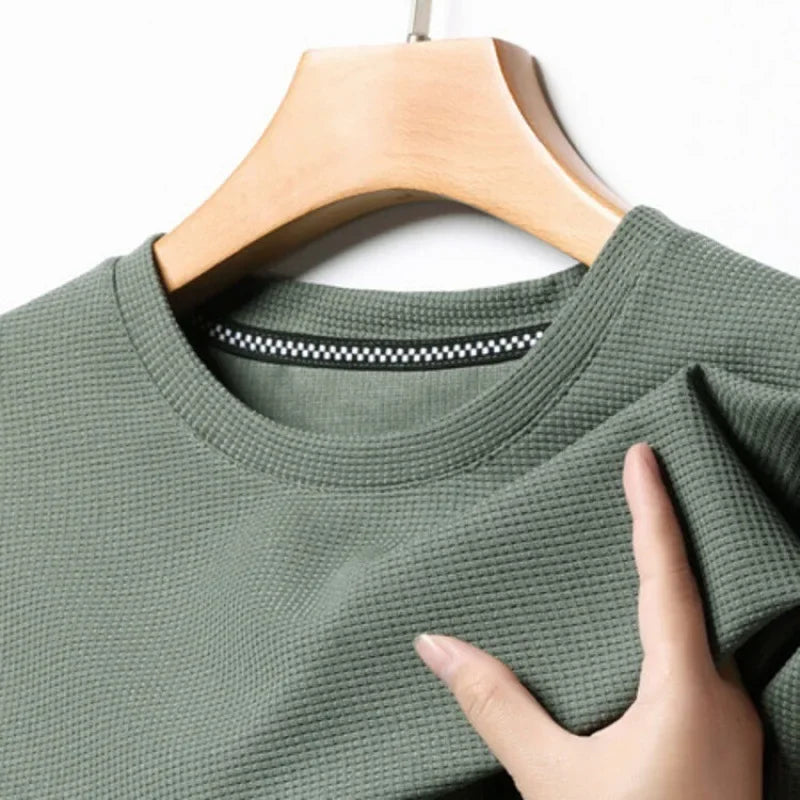 Noxwear - New Summer Waffle Round Neck Short Sleeved T-shirt for Men's Short Sleeved Top