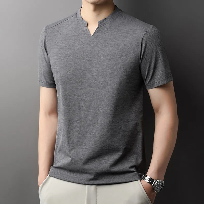 Noxwear - Korean Men's Casual and Fashionable Small V-neck Solid Color Short Sleeved T-shirt Comfortable Summer Versatile Top