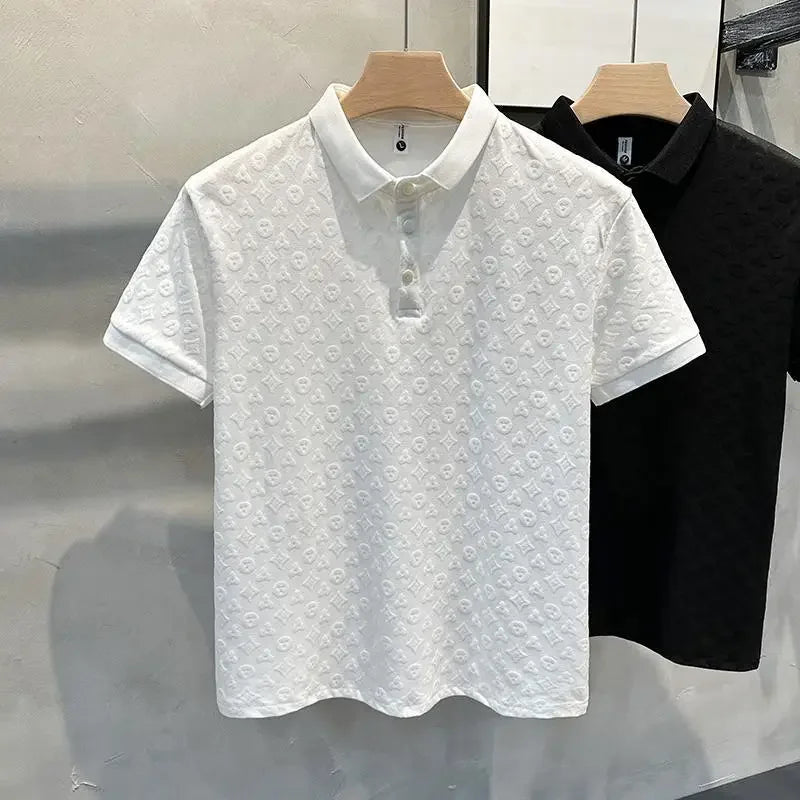 Noxwear - Summer New Men's Lop-up Hollow Short-sleeved Polo Tee Shirt Ice Silk Breathable Business Fashion T-Shirt Male Brand Clothes