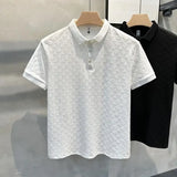 Noxwear - Summer New Men's Lop-up Hollow Short-sleeved Polo Tee Shirt Ice Silk Breathable Business Fashion T-Shirt Male Brand Clothes