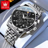 Noxwear - OLEVS Top Luxury Brand Men's Watches Moon Phase Chronograph Quartz Watch for Man Gold Stainless Steel Luminous Original Watch