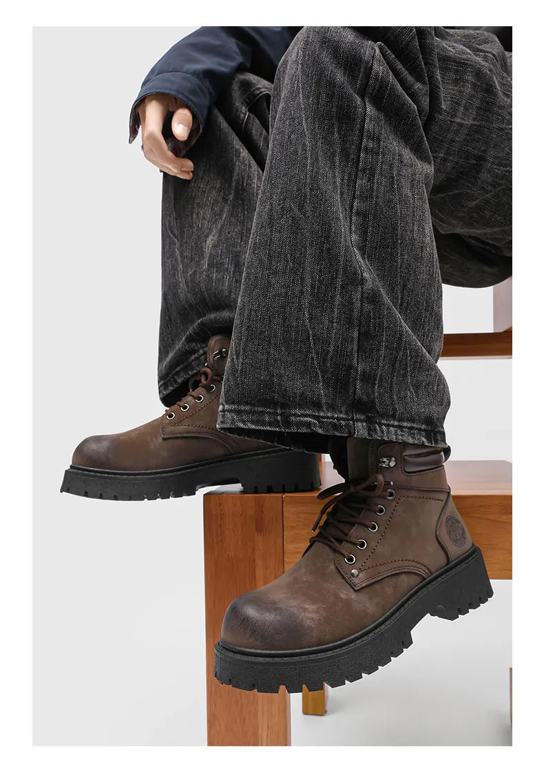 Noxwear - Handmade Men Boots Ankle Winter Leather Shoes Autumn Outdoor Hiking Boots Sneakers Hombres Botas High Top Footwear Anti Slip