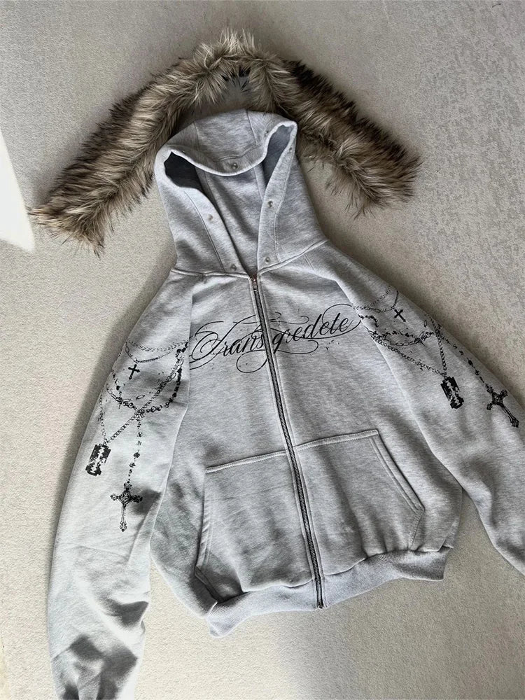 Noxwear - Gothic Punk Faux Fur Hooded Jacket