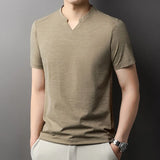 Noxwear - Korean Men's Casual and Fashionable Small V-neck Solid Color Short Sleeved T-shirt Comfortable Summer Versatile Top